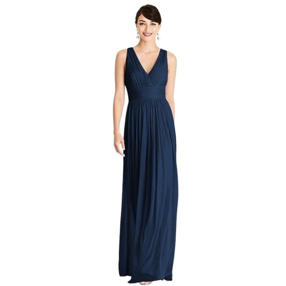 ML Monique Lhuillier Dress Women 6 Navy Blue Chiffon Pleated Fit And Flare Gown